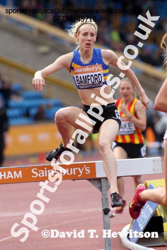 Rachael Bamford (Leeds City) 3000 metres steeplechase, 2014 Sainsbury's British Championships. Photo: David T. Hewitson/Sports for All Pics